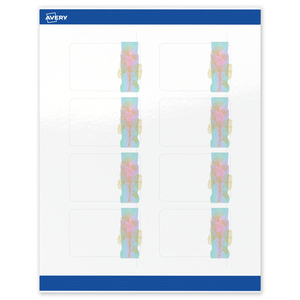 Avery Printable Labels With Sure Feed Technology, S00-EVE, Rectangle, 2in x 3in, Glossy White With Preprinted Watercolor/Gold Leaf Design, Pack Of 80