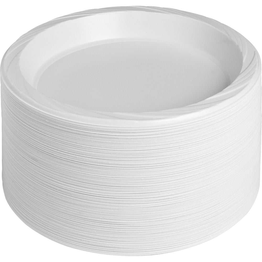 Genuine Joe 10-1/4in Large Plastic Plates - 125 / Pack - 10.25in Diameter Plate - Plastic - Disposable - Warm White - 500 Piece(s) / Carton