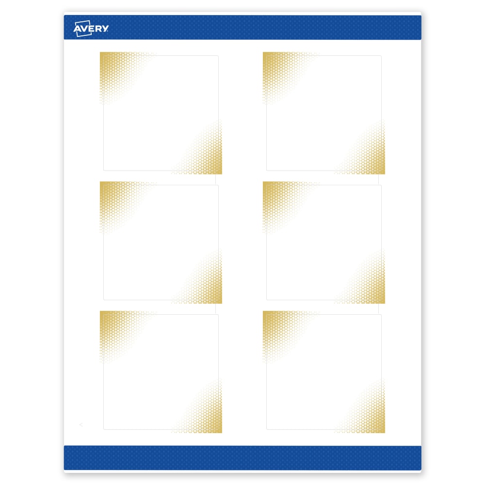 Avery Printable Labels With Sure Feed Technology, S00-EWQ, Square, 3in x 3in, Matte White With Preprinted Gold-Blush Pattern, Pack Of 60