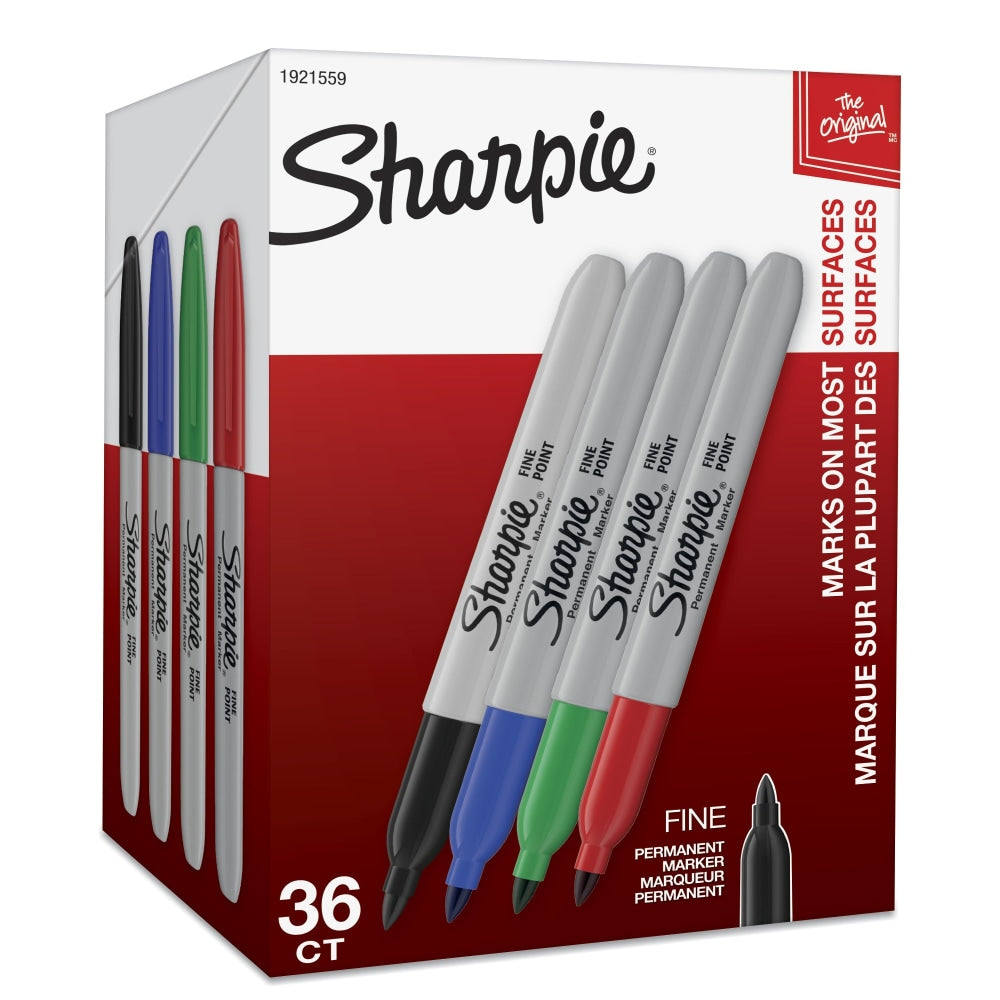 Sharpie Permanent Fine-Point Markers, Assorted Colors, Pack Of 36