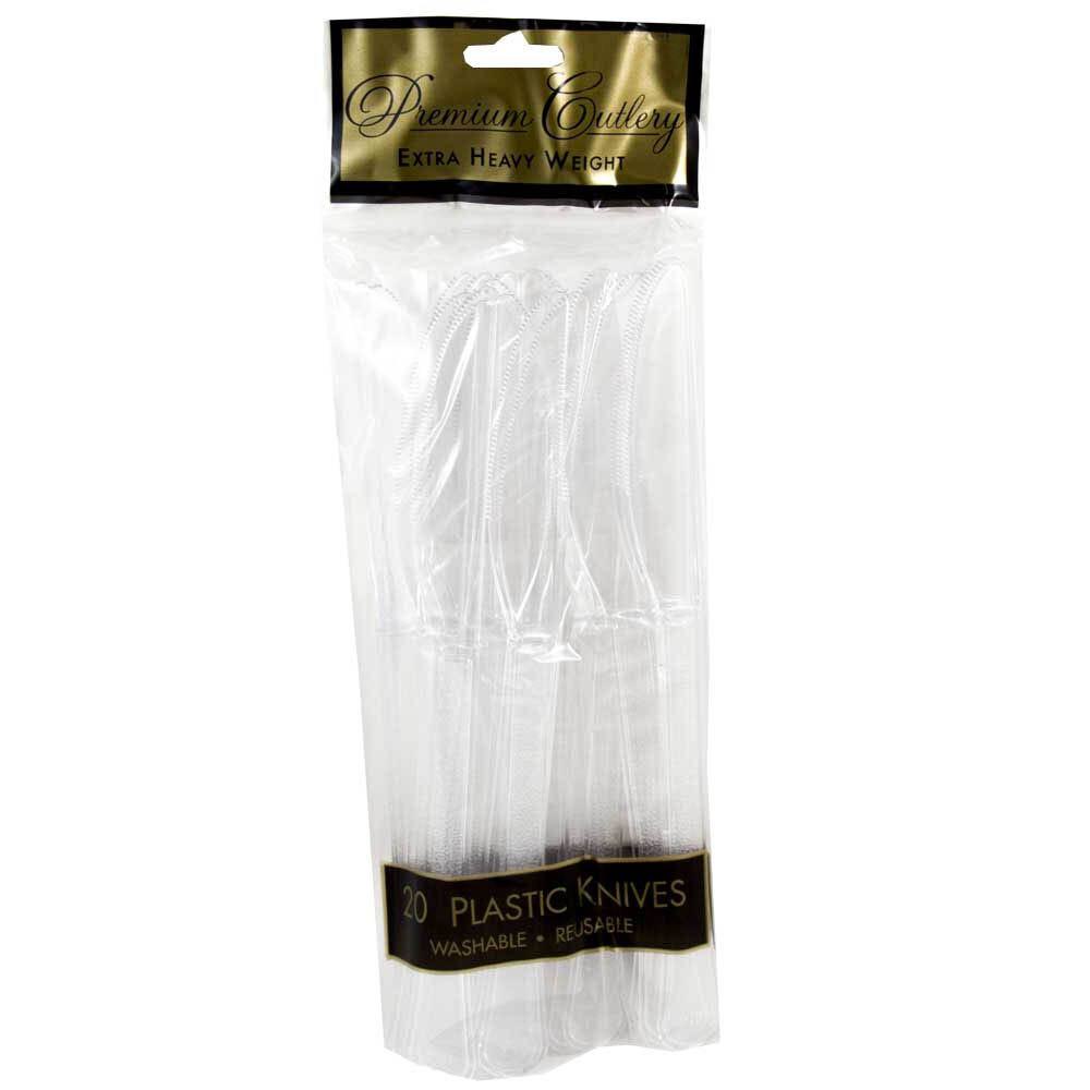 JAM PAPER Premium Plastic Knives, Clear, 20 Disposable Knives/Box