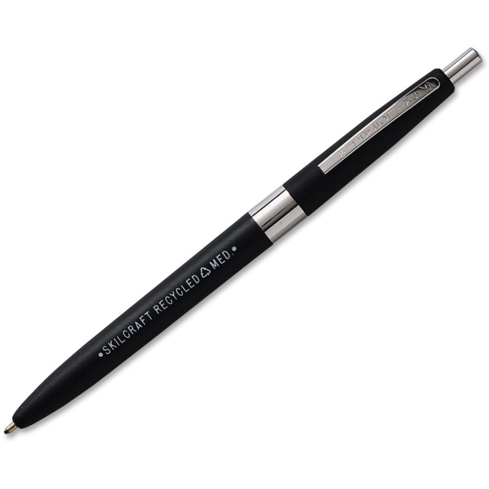 SKILCRAFT AbilityOne Retractable Ballpoint Pens, Fine Point, 30% Recycled, Black Ink, Box Of 12 Pens
