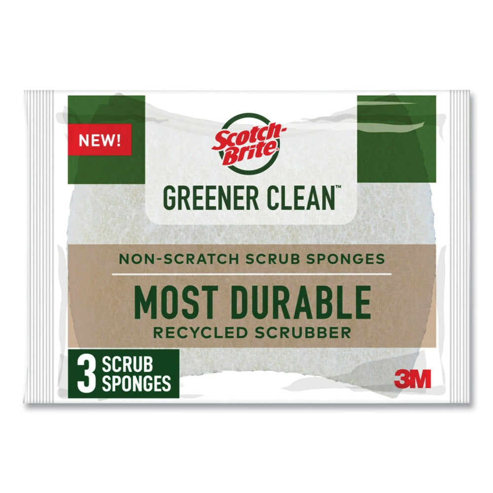 Scotch-Brite Greener Clean Non-Scratch Scrub Sponge, 2.6 x 3.3, 0.7in Thick, White, 3/Pack