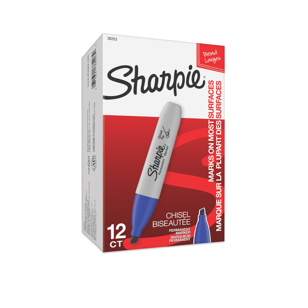 Sharpie Chisel-Tip Permanent Markers, Blue, Pack Of 12