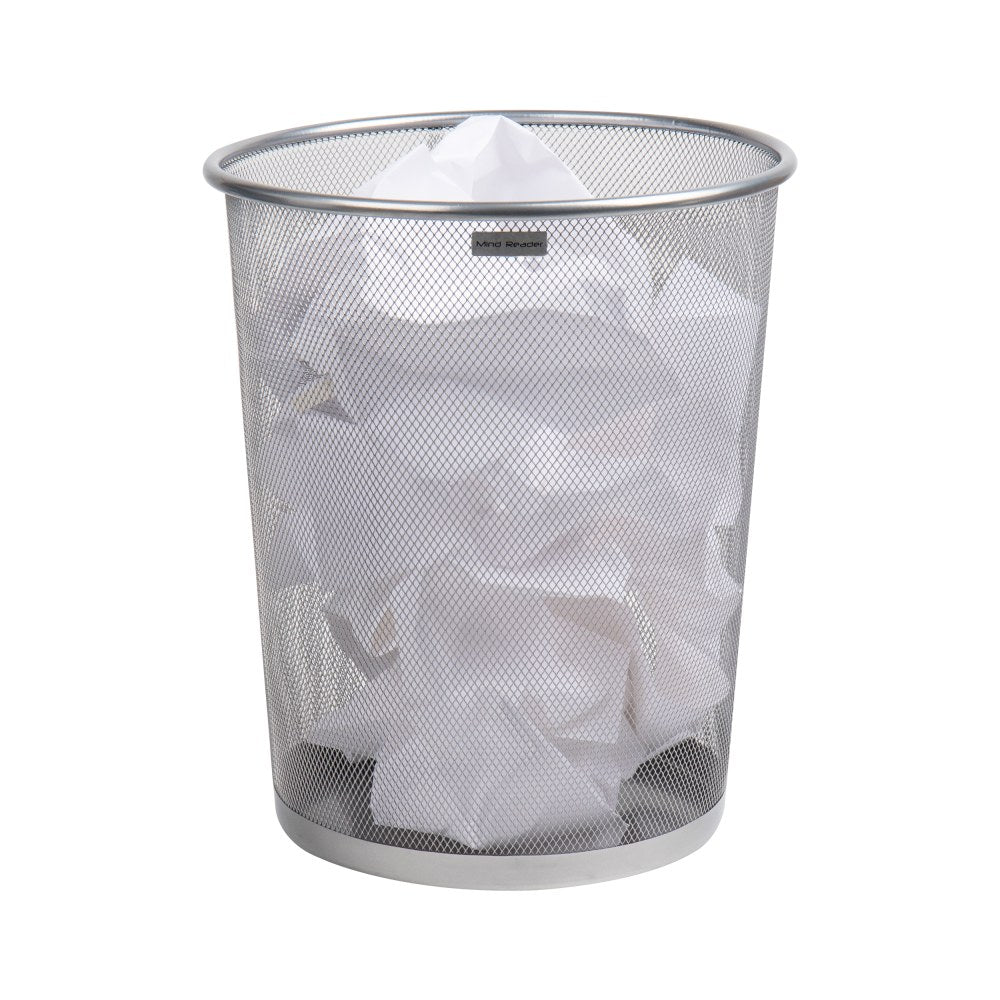 Mind Reader Metal Mesh Trash Can 4.4 Gallon Waste Paper Basket, 13-3/4inH x 11-1/2inW x 11-1/2inD, Silver