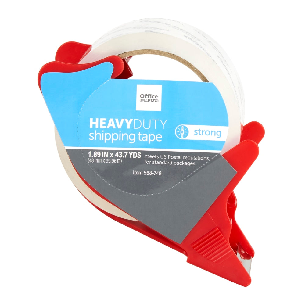Office Depot Brand Heavy Duty Shipping Packing Tape With Dispenser, 1.89in x 43.7 Yd., Crystal Clear