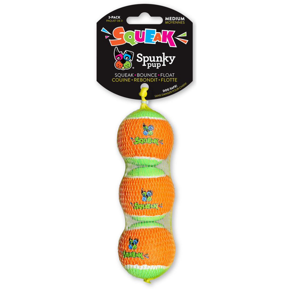 Spunky Pup Squeaky Tennis Balls, Large, Orange/Green, Pack Of 3 Balls