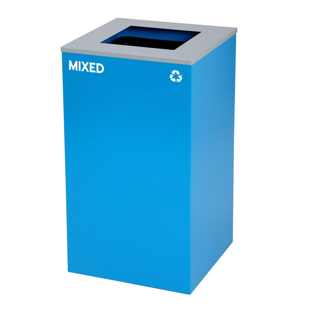 Alpine Industries Stainless Steel Mixed Recycling Bin With Square Opening Lid, 29 Gal, 30inH x 16-15/16inW x 16-15/16inD, Blue
