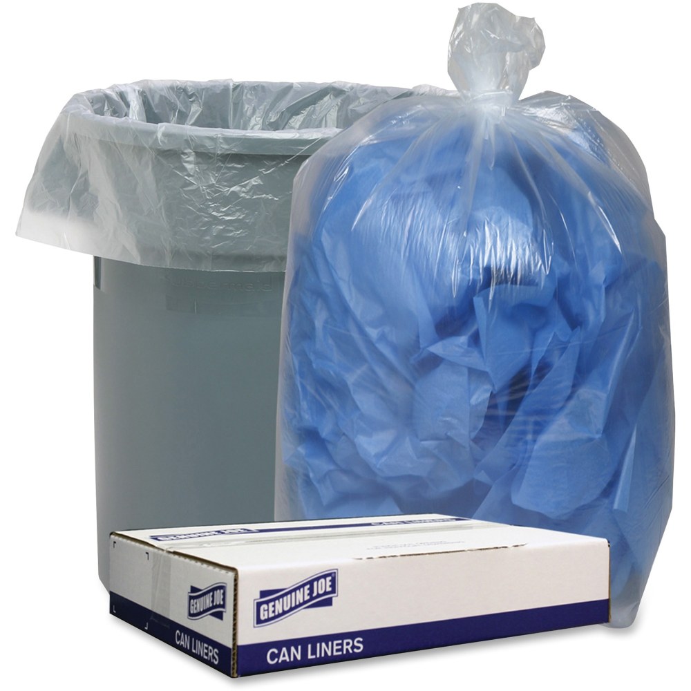 Genuine Joe Clear Low Density Can Liners - 33 gal Capacity - 33inx 39in x 1.10 mil (28 Micron) Thickness - Low Density - Clear - Recycled - 100 / Carton