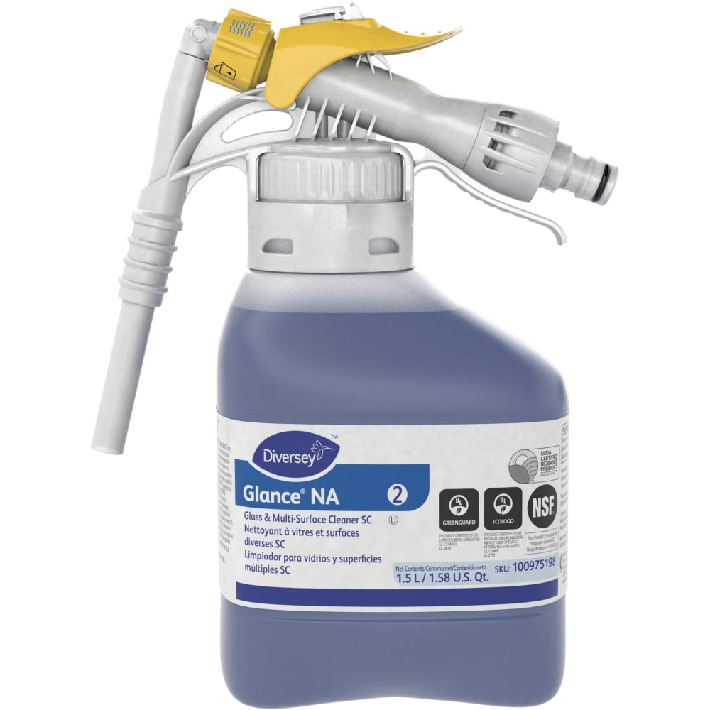 Diversey Glance Non-Ammoniated Glass & Multi-Surface Cleaner, Unscented, 1.5 L, Set Of 2 Bottles