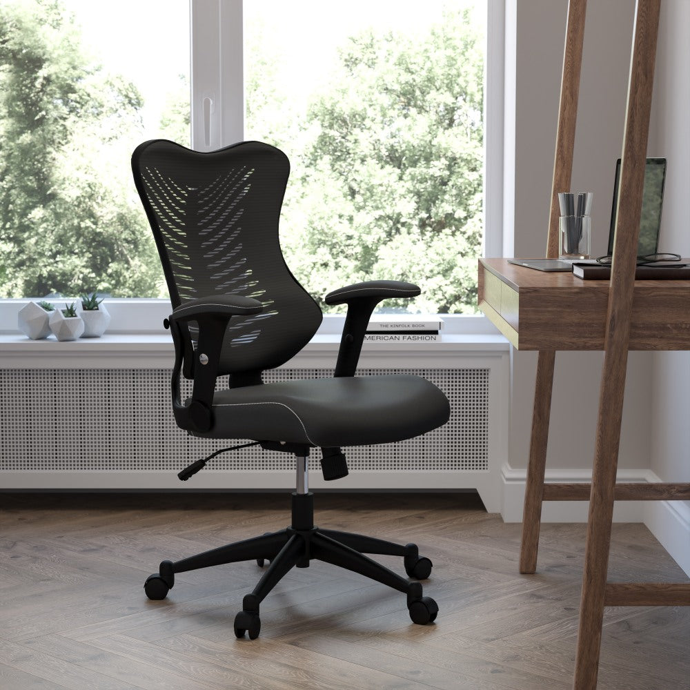 Flash Furniture Designer Ergonomic LeatherSoft Faux Leather/Mesh High-Back Chair, Black