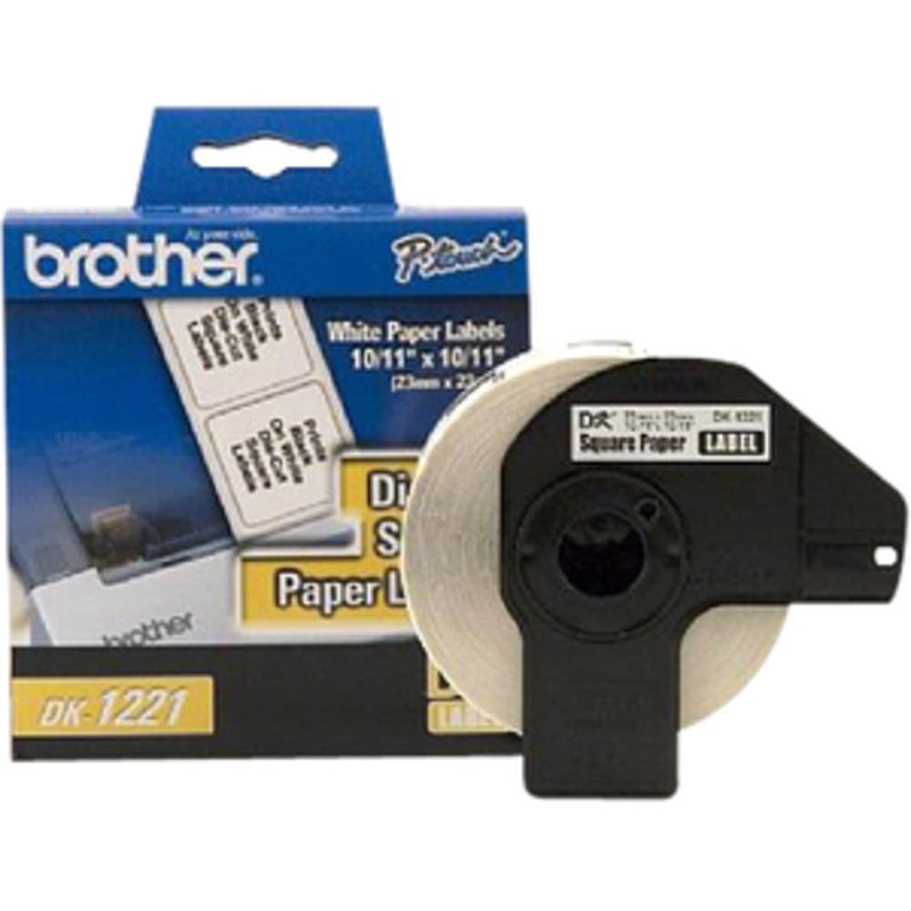 Brother DK1221 Square Paper Labels, 2480105, 15/16in x 15/16in, White, Roll Of 1,000