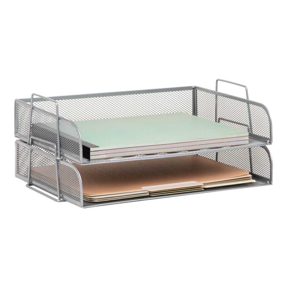Mind Reader Stackable Paper Tray Desktop Organizer, 6-1/4inH x 9-3/4inW x 13-1/4inD, Silver
