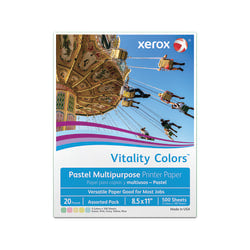 Xerox Vitality Colors Multi-Use Printer & Copy Paper, 1 Ream, Assorted Pastels, Letter (8.5in x 11in), 500 Sheets Per Ream, 20 Lb, 30% Recycled