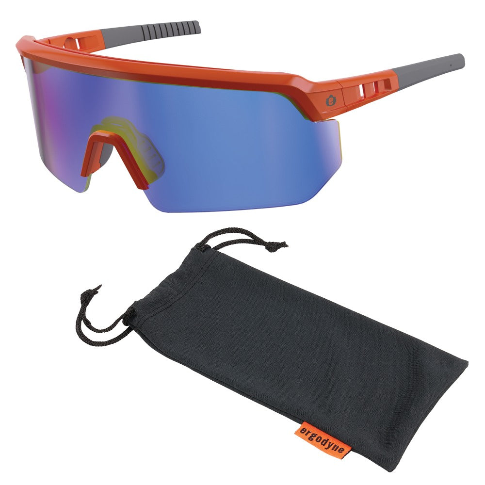 Ergodyne Skullerz AEGIR-AFASPM Anti-Scratch And Enhanced Anti-Fog Safety Glasses, 1 Size, Blue Mirror Lens/Orange Frame