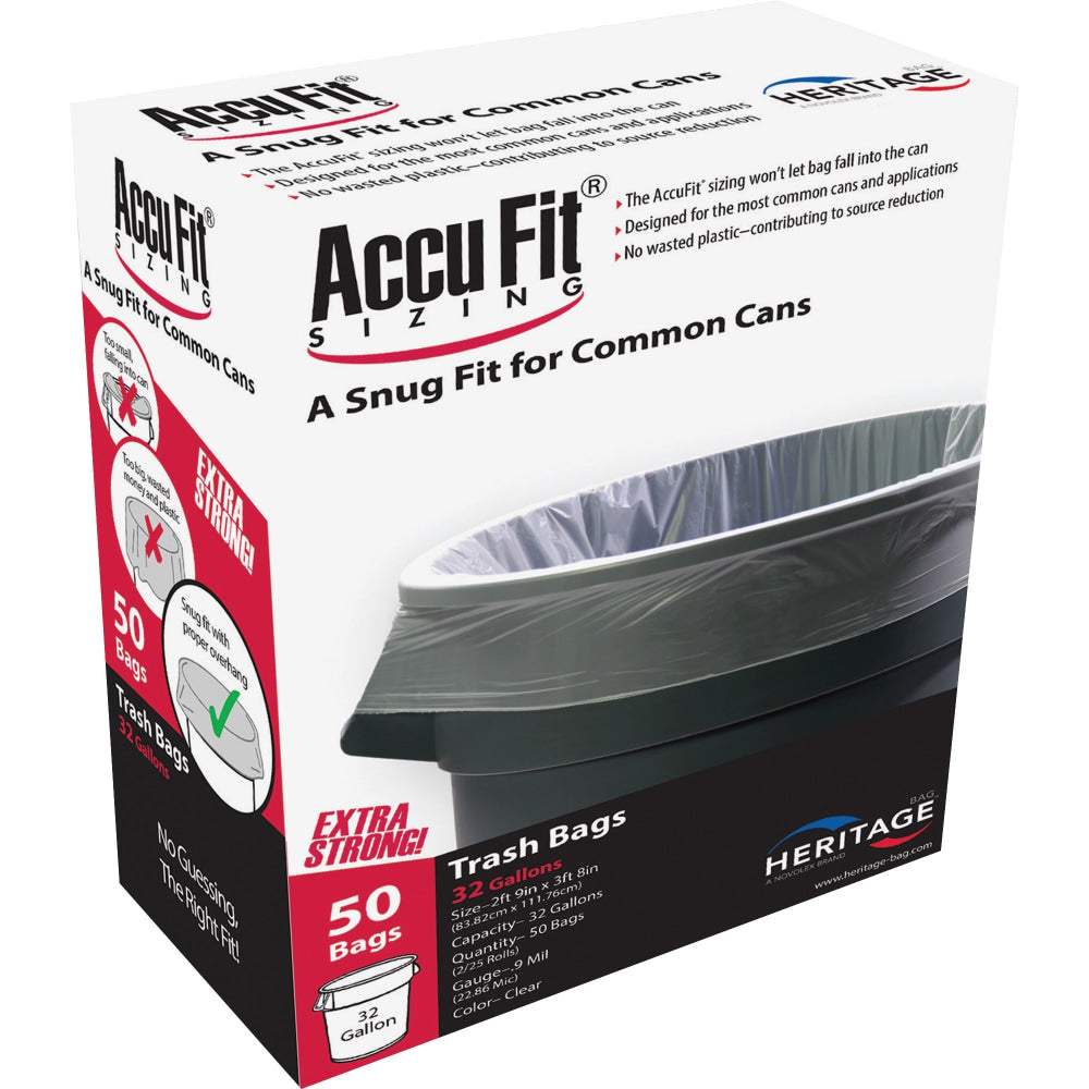 Heritage Accufit Reprime 32 Gallon Can Liners, 32 gal Capacity, 33inx 44in, 0.90 mil (23 Micron) Thickness, 300 Count - H6644TCRC1CT