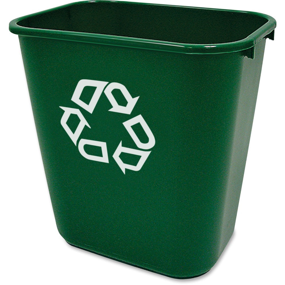 Rubbermaid Commercial Deskside Recycling Container, 7.03 gal Capacity, Rectangular, 15inH x 10.2inW, Plastic, Green, 12 / Carton