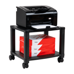 Mind Reader Plastic Rolling Printer Utility Cart 2-Shelf, 14-1/4inH x 13-1/2inW x 17-1/4inD, Black