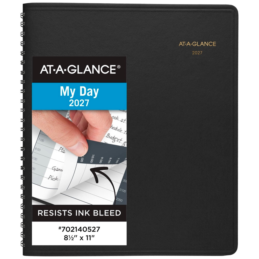 AT-A-GLANCE 24-Hour 2027 Daily Appointment Book Planner, Black, Large, 8 1/2in x 11in