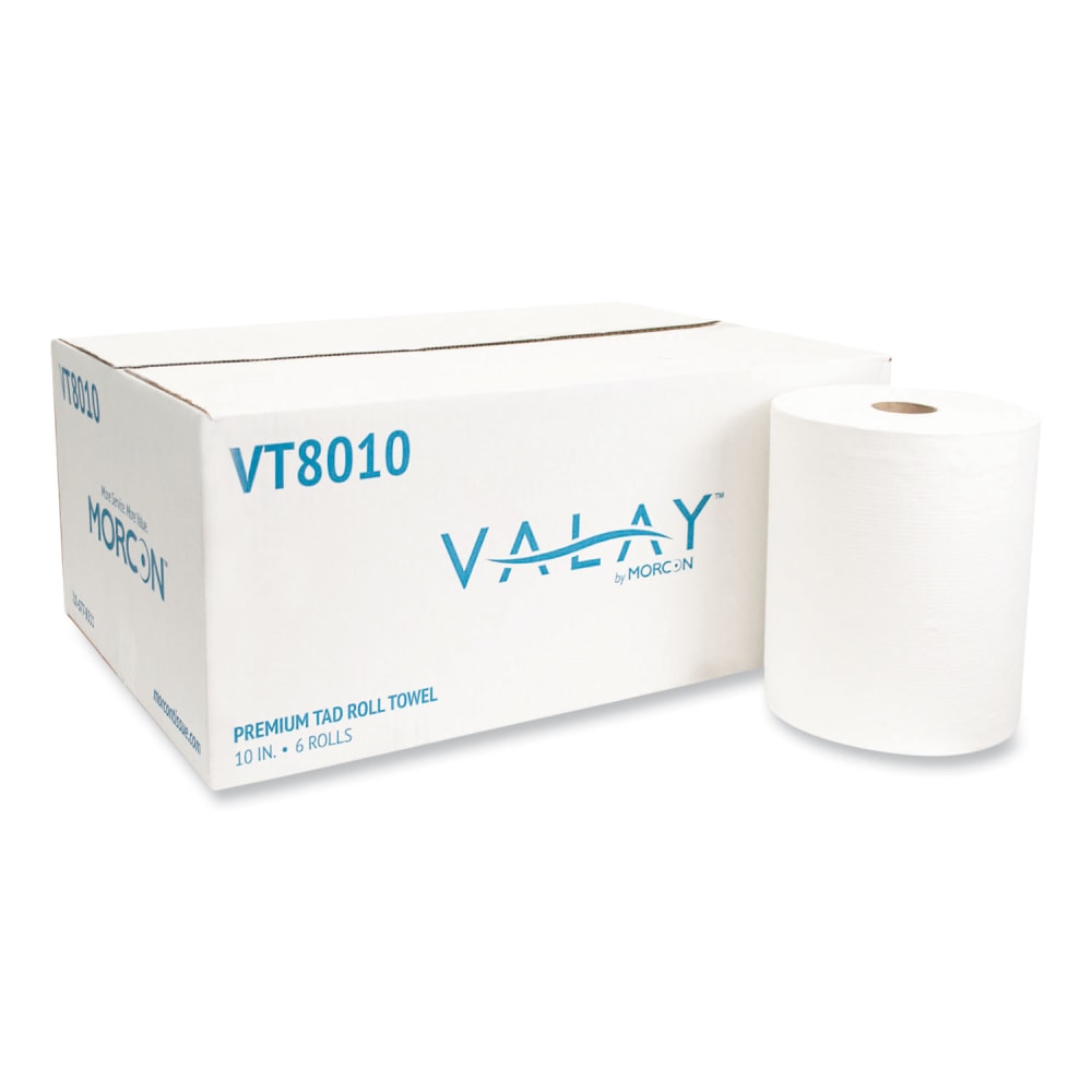 Morcon Tissue 10 Inch TAD Roll Towels, 1-Ply, 10in x 700 ft, White, 6 Rolls/Carton