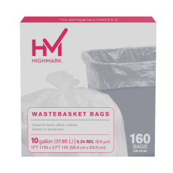 Highmark Wastebasket Trash Bags, 0.34 mil, 10 Gallon, Clear, Box Of 160 Bags