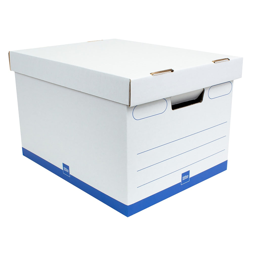 Office Depot Brand Medium-Duty Storage Boxes, Letter/Legal Size, 15in x 12in x 10in, White/Blue, Pack Of 5 - AAODMEDIUM5PK