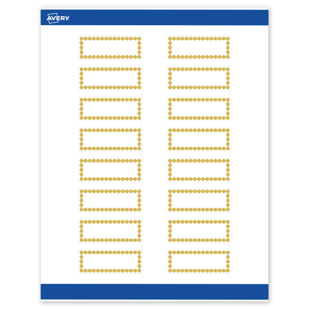 Avery Print-To-The-Edge Labels & Sure Feed, S00-D1G-PRWMP10, 1in x 2-5/8in, Matte White, Preprinted Gold Beads Design, Pack Of 160
