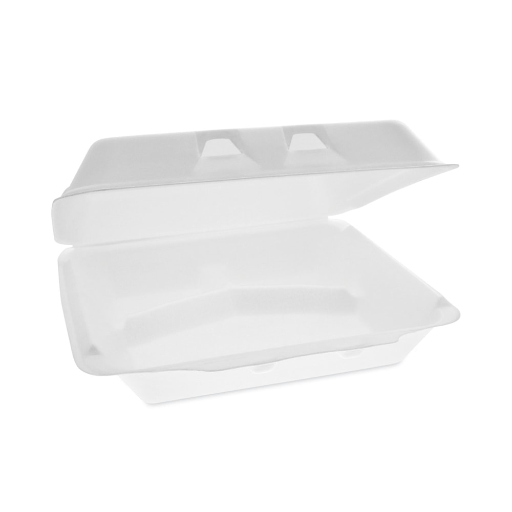 Pactiv Evergreen SmartLock Foam Hinged Lid Containers, X-Large, 3-Compartment, 3-1/4inH x 9-1/2inW x 10-1/2inD, White, Carton Of 250 Containers