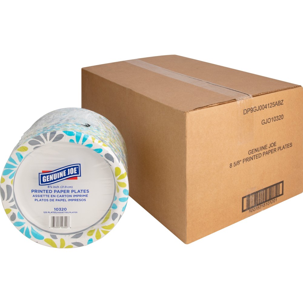 Genuine Joe Printed Paper Plates, 9in, Pack Of 125
