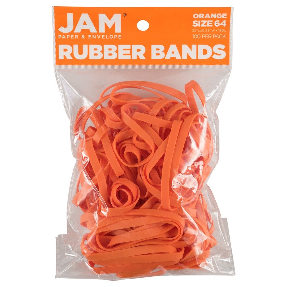 JAM Paper Rubber Bands, Size 33, Orange, Bag Of 100 Rubber Bands