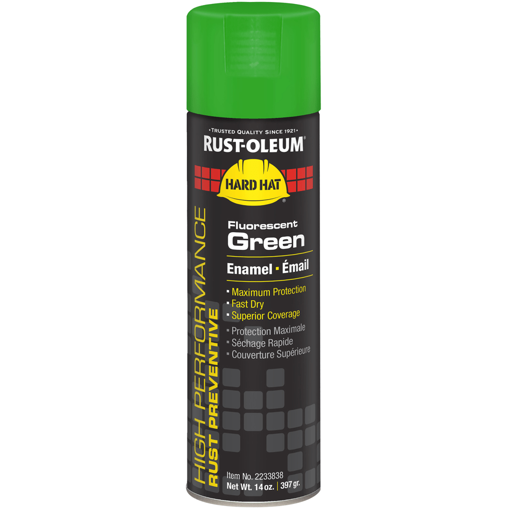 Rust-Oleum Hard Hat High Performance V2100 System Rust Preventive Enamel Spray Paint, 14 Oz, Gloss Fluorescent Green, Case Of 6 Cans