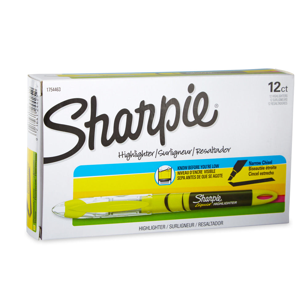 Sharpie Liquid Highlighters, Chisel Tip, Fluorescent Yellow, 12 Count