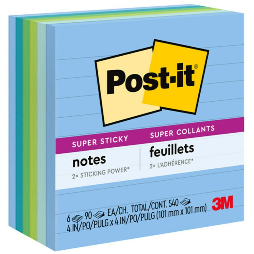 Post-it Recycled Super Sticky Notes, 6 Pads, 90 Sheets, 4 in x 4 in, 2x Sticking Power, School Supplies & Office Products - 6756SST