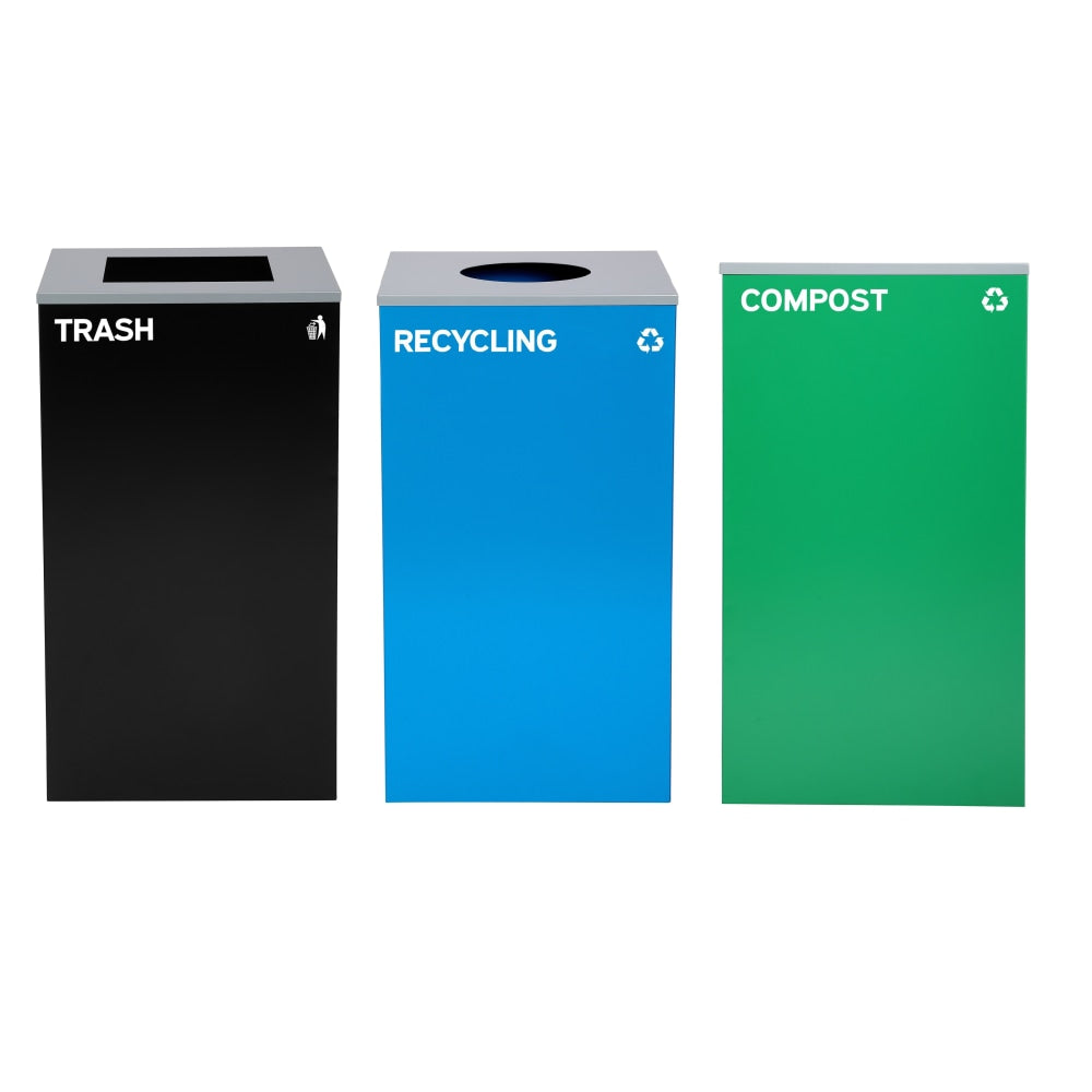 Alpine Industries Stainless-Steel Open Top Recycling, Compost And Trash Can Set, 29 Gallons Black/Blue/Green - ALP4450-BLK-KIT32