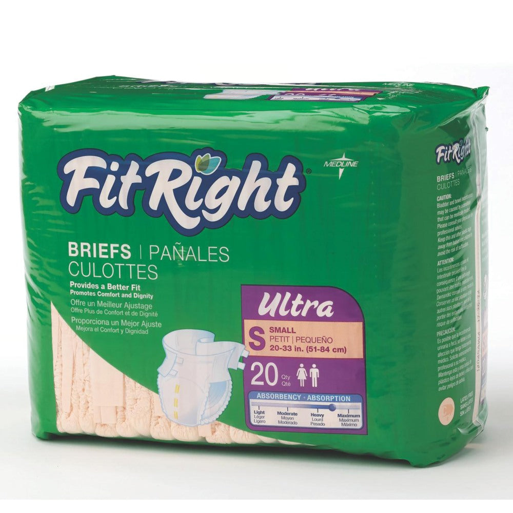 FitRight Ultra Briefs, Small, 20 - 33in, Peach, Bag Of 20