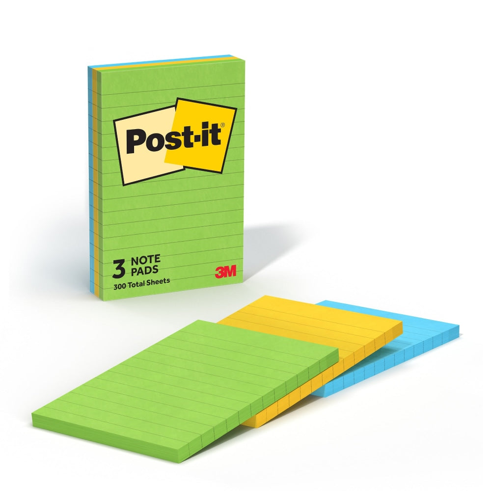 Post-it Notes, 4 x 6 in, 3 Lined Sticky Note Pads, 3 Pads, 100 Sheets/Pad, School Supplies and Office Products, Floral Fantasy