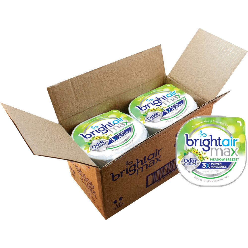 Bright Air Max Scented Gel Odor Eliminator - Gel - 8 oz - Meadow Breeze - Odor Neutralizer, Pack of 6 - 900438CT