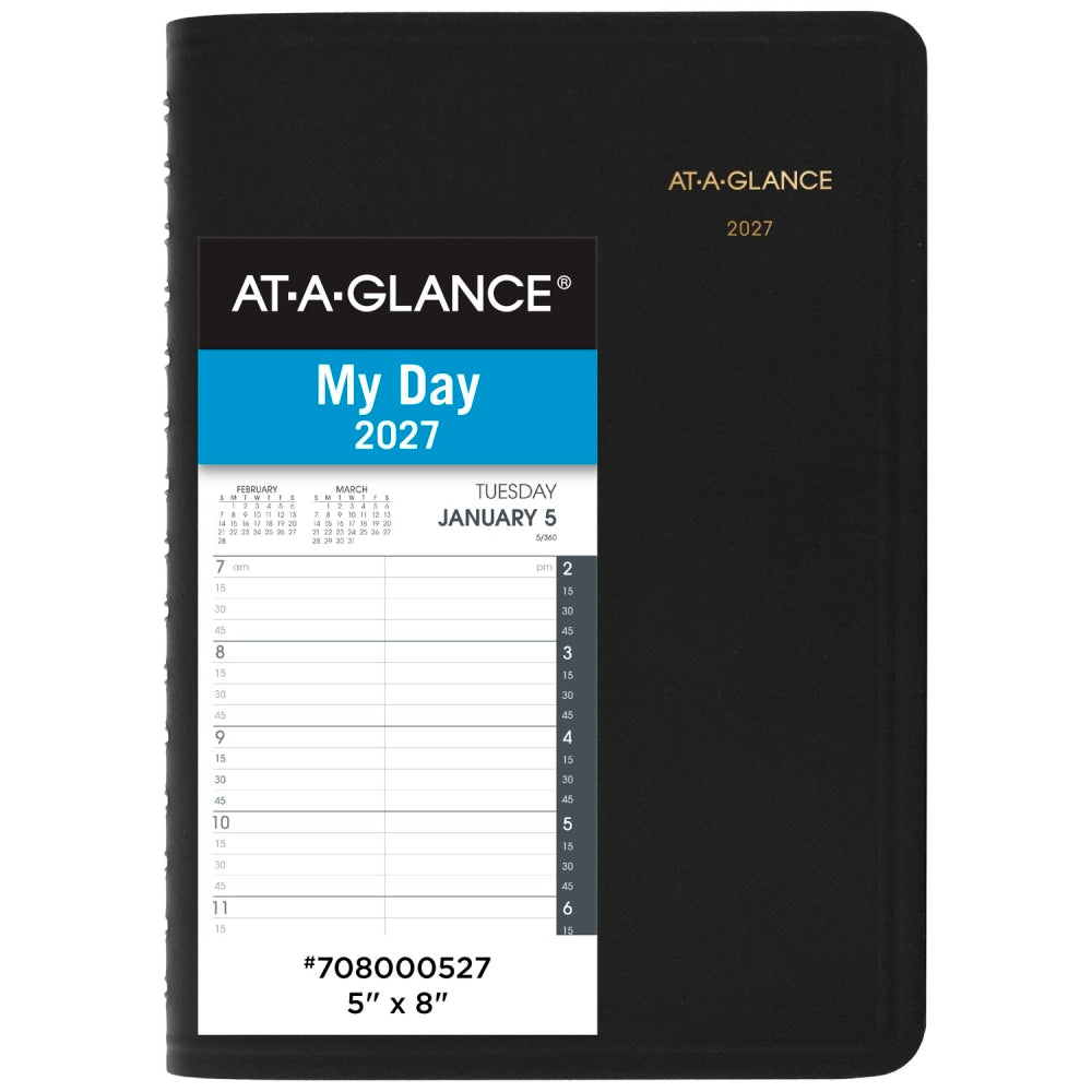 AT-A-GLANCE 2027 Daily Quarter-Hour Appointment Book Planner, Black, Small, 5in x 8in