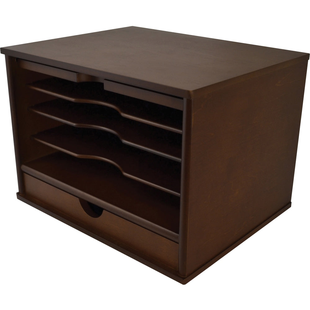 Victor Heritage Wood Desktop Organizer, 4 Compartment(s), 1 Drawer(s), 9.4inH x 13.3inW x 10.5inD, Desktop, Natural, Wood