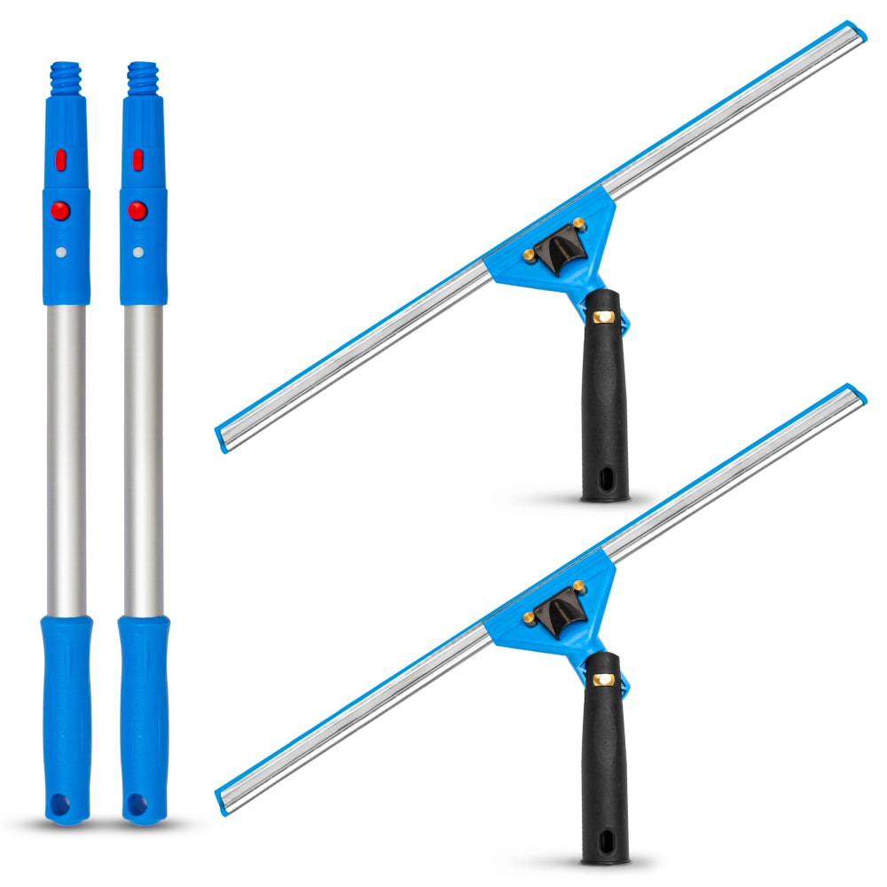 Gritt Commercial Swivel Window Squeegee And Pole Window Washing Kit, 18in Squeegee/20in Pole, Multicolor, Pack Of 2 Kits