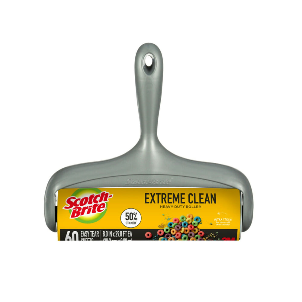 Scotch-Brite Extreme Clean Large Lint Roller, 1 Pack, 60 Adhesive Sheets Total, 50% Stickier, Heavy Duty for Removing Debris and Pet Hair on Clothes