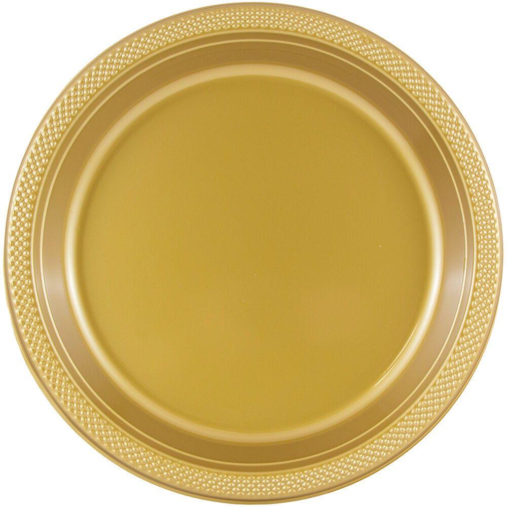JAM PAPER Round Plastic Party Plates, Small, 7 inch, Gold, 20/Pack