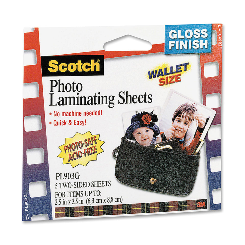 3M Self-Sealing Photo Laminating Sheets, 2 1/2in x 3 1/2in, Pack Of 5