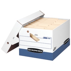 Bankers Box Presto Heavy-Duty Storage Boxes, Letter/Legal Size, 15in x 12in x 10in, White/Blue, Case Of 2 - 0063610