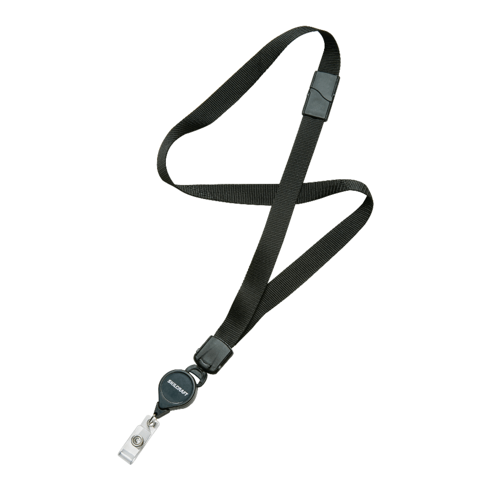 SKILCRAFT Neck Lanyard With Retractable ID Card Reel, Black, Pack Of 12 (AbilityOne 8455-01-613-0199)