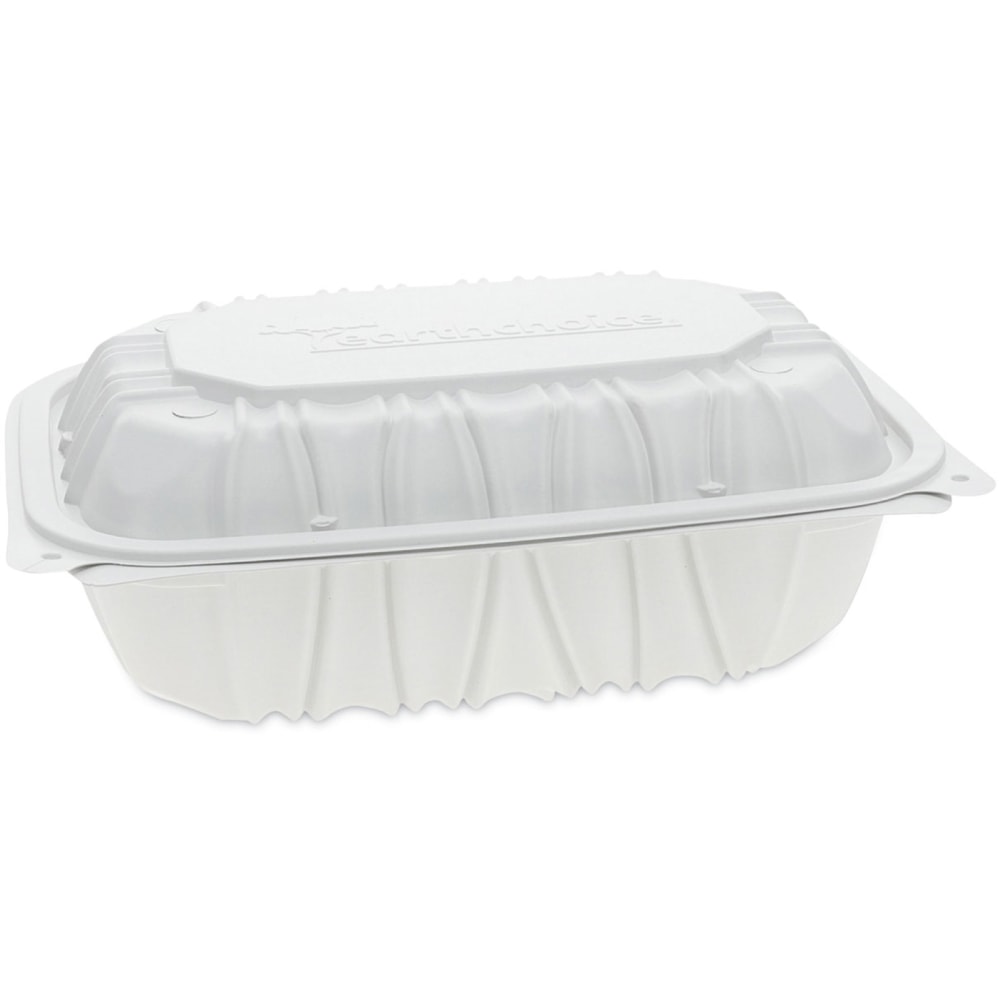 Pactiv Evergreen EarthChoice Vented Microwavable MFPP Hinged Lid Containers, 3-1/8inH x 9inW x 6inD, White, Carton Of 170 Containers