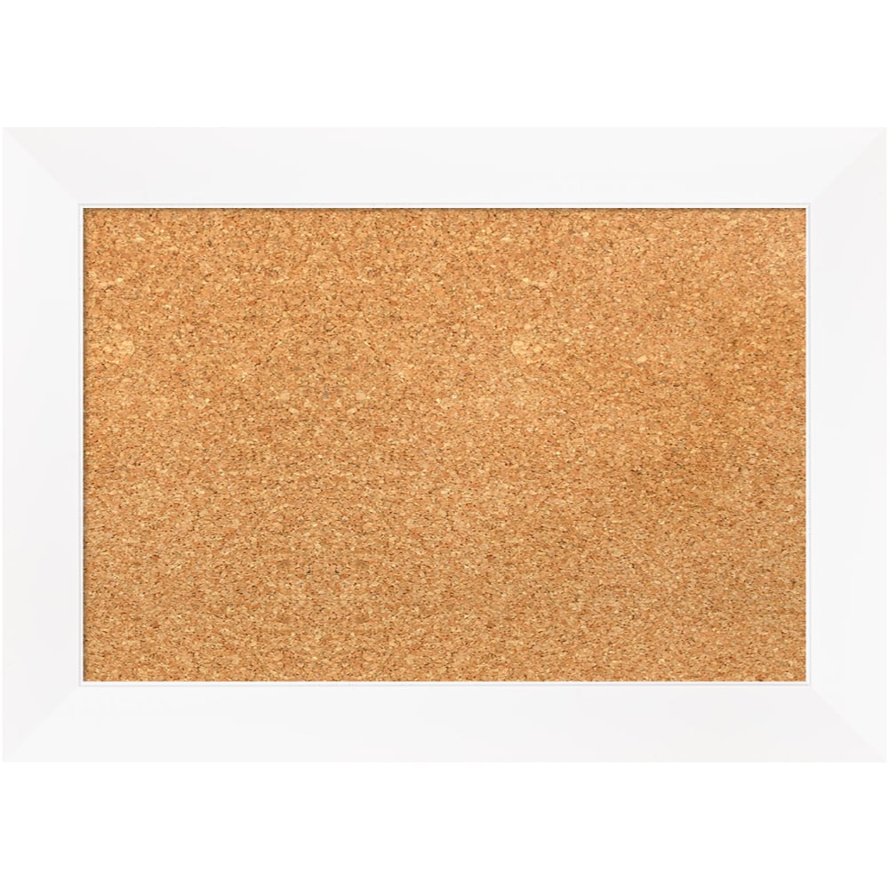 Amanti Art Rectangular Non-Magnetic Cork Bulletin Board, Natural, 21in x 15in, Cabinet White Narrow Plastic Frame