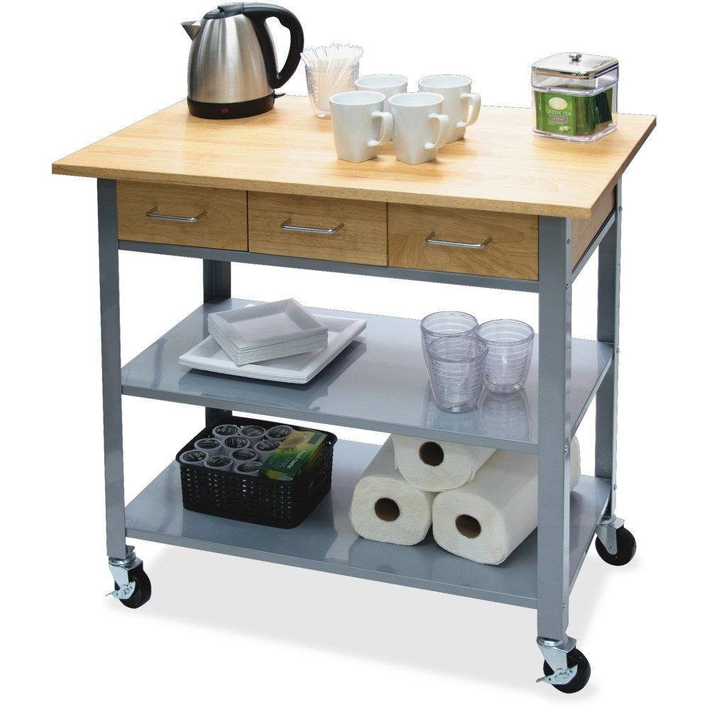 Vertiflex Countertop Serving Cart, Solid Wood, 34.3inW x 19inD x 35.5inH, Steel Frame, Assorted