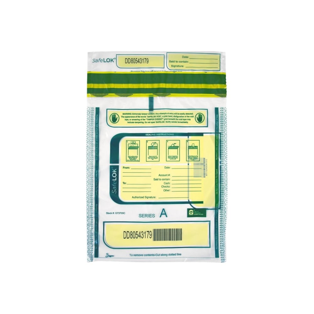 ControlTek SafeLOK Tamper-Evident Deposit Bags, 9in x 12in, Total Qty 100