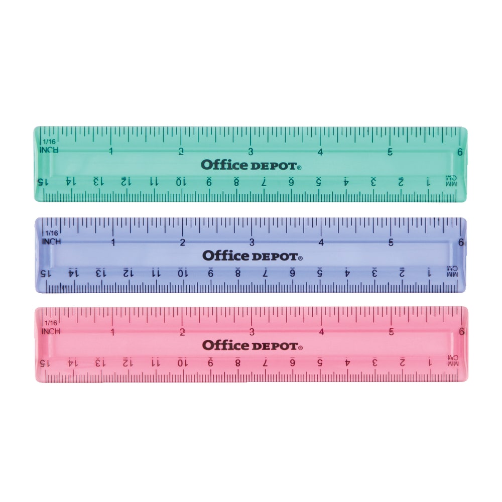 Office Depot Brand Plastic Ruler, 6in, Assorted Colors (No Color Choice)